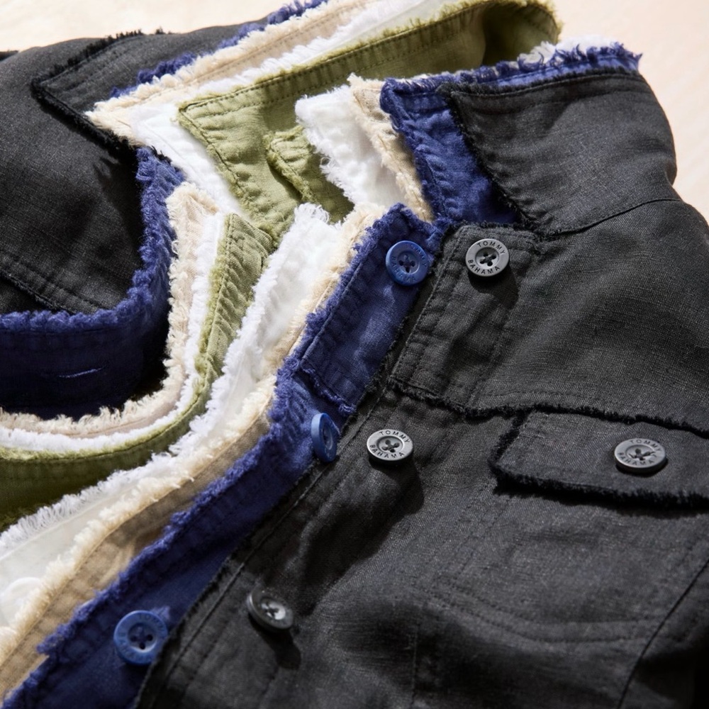 Tommy Bahama Two Palms 100% Linen Raw edge jacket.  Black Button-Front. - Picture 6 of 7